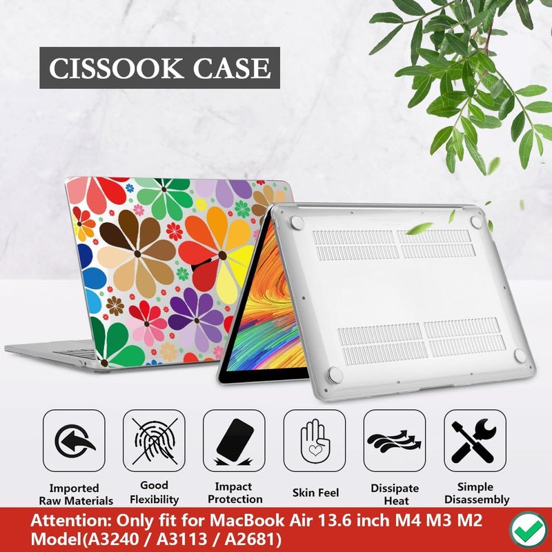 CISSOOK Compatible with MacBook Air 13.6 inch Case 2025 2024 2023 2022 Release A3240 A3113 A2681, Plastic Hard Shell Case Keyboard Cover Set for MacBook Air 13 inch M2 M3 M4, Colorful Floral - Image 5